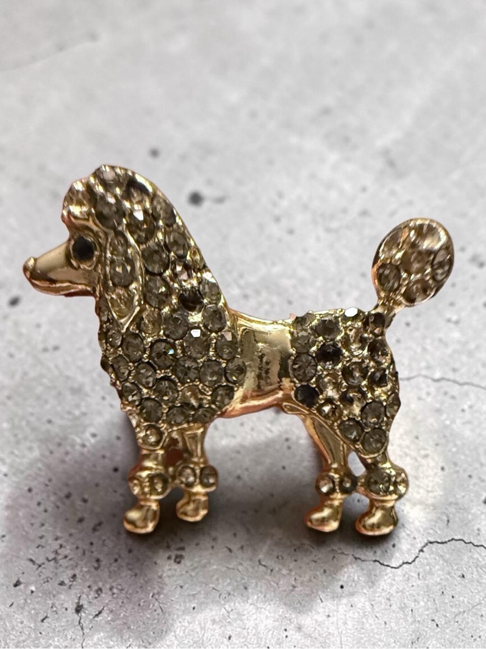 Gold-Tone Poodle Brooch with Clear Crystal Accents